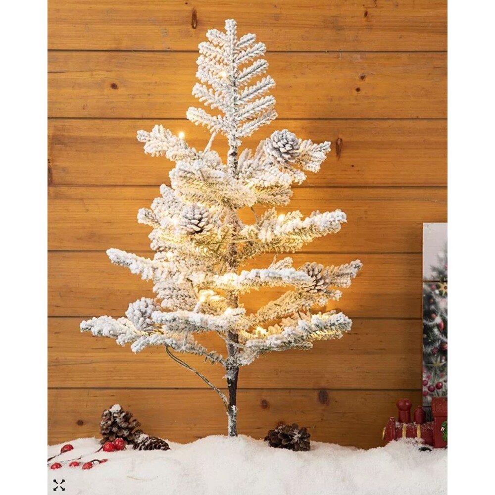 Glitzhome 2' Pre-Lit Upward Wrapped Flocked Pine Artificial Christmas Greenery